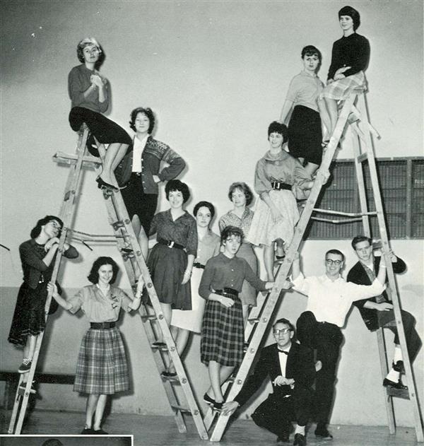 1961 Thespians on ladder 